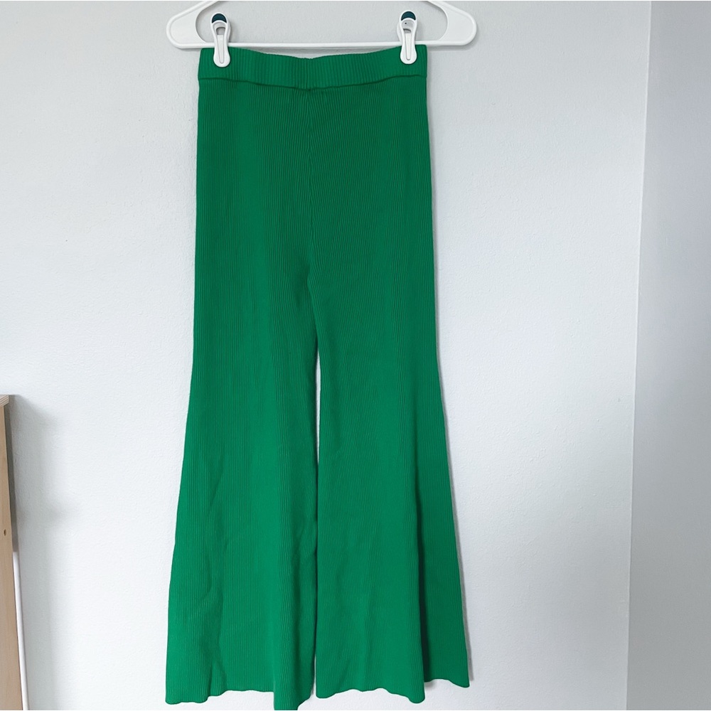 House of Harlow 1960 Kelly Green Rib Knit Pull-On Bell Bottom Pants Size Small